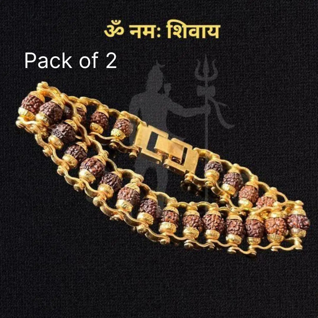 Pack of 2 Rudraksha Bracelet | Gold-Plated Spiritual Bracelet for Men & Women
