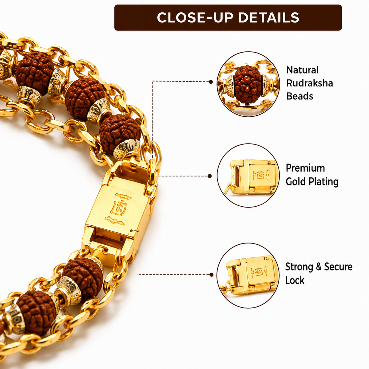 Pack of 2 Rudraksha Bracelet | Gold-Plated Spiritual Bracelet for Men & Women