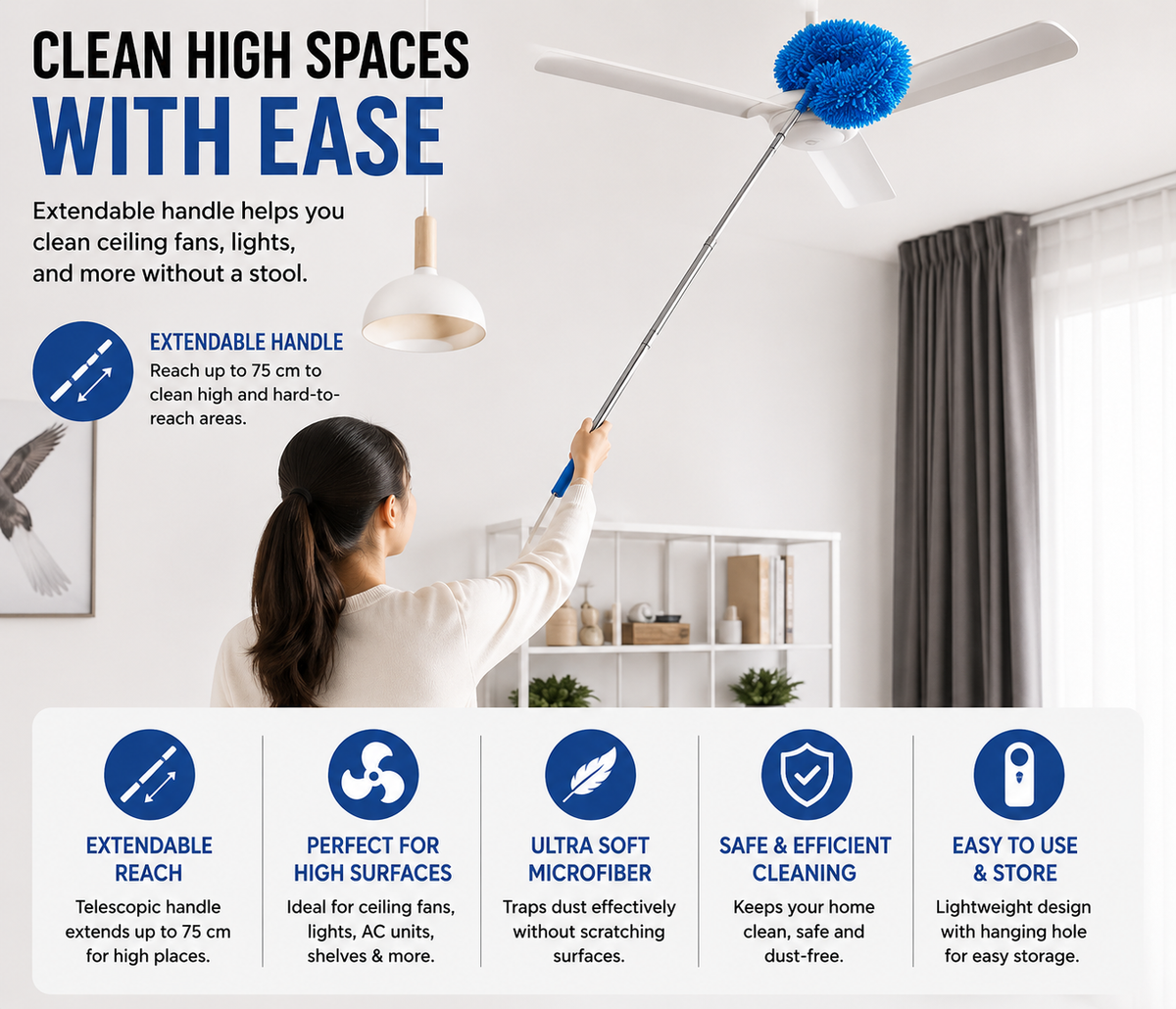Extendable Microfiber Ceiling Fan & Home Cleaning Duster