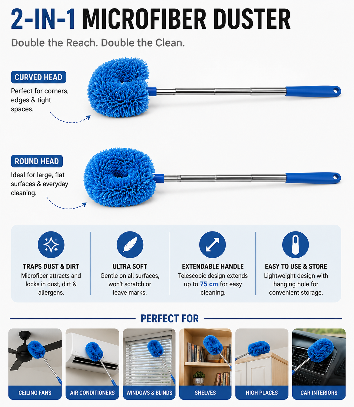 Extendable Microfiber Ceiling Fan & Home Cleaning Duster